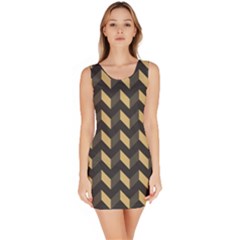 Tan Gray Modern Retro Chevron Patchwork Pattern Bodycon Dress