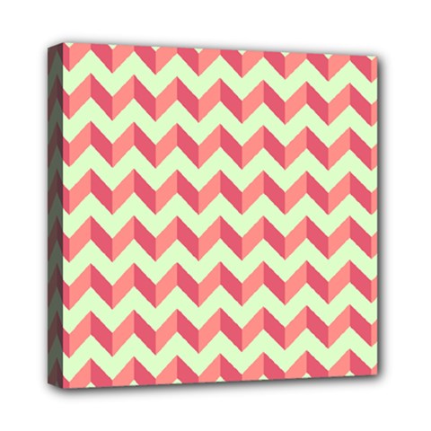 Mint Pink Modern Retro Chevron Patchwork Pattern Mini Canvas 8  X 8  (framed) by GardenOfOphir