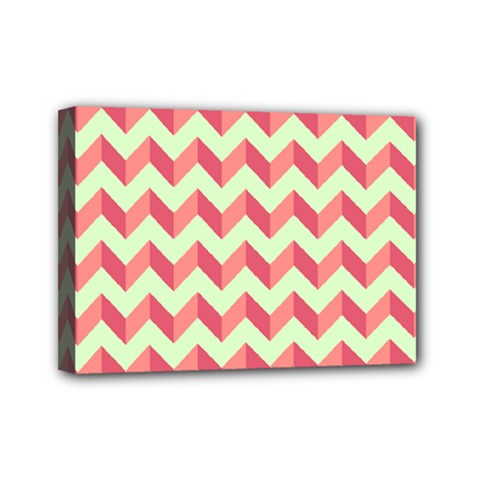 Mint Pink Modern Retro Chevron Patchwork Pattern Mini Canvas 7  X 5  (framed)