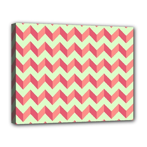 Mint Pink Modern Retro Chevron Patchwork Pattern Canvas 14  X 11  (framed)