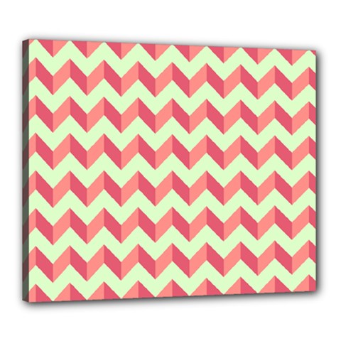 Mint Pink Modern Retro Chevron Patchwork Pattern Canvas 24  X 20  (framed)