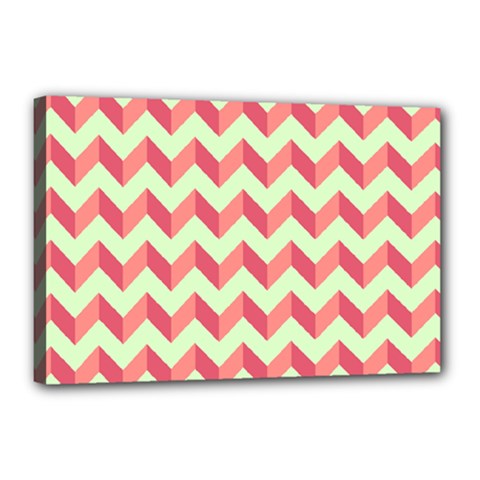 Mint Pink Modern Retro Chevron Patchwork Pattern Canvas 18  X 12  (framed) by GardenOfOphir