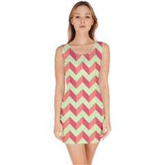 Mint Pink Modern Retro Chevron Patchwork Pattern Bodycon Dress