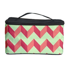 Mint Pink Modern Retro Chevron Patchwork Pattern Cosmetic Storage Case by GardenOfOphir