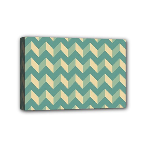 Mint Modern Retro Chevron Patchwork Pattern Mini Canvas 6  X 4  (framed)