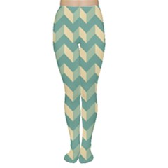 Mint Modern Retro Chevron Patchwork Pattern Tights by GardenOfOphir