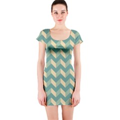 Mint Modern Retro Chevron Patchwork Pattern Short Sleeve Bodycon Dress