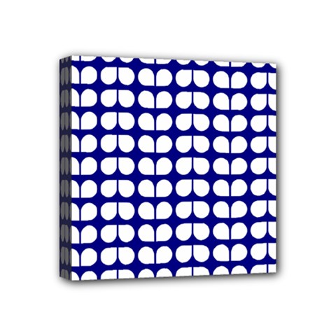 Blue And White Leaf Pattern Mini Canvas 4  X 4  (framed)