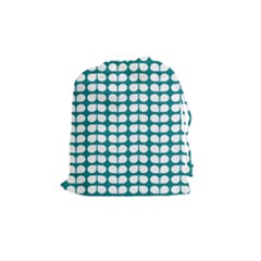 Teal And White Leaf Pattern Drawstring Pouch (medium)