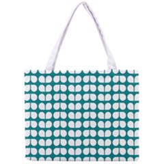 Teal And White Leaf Pattern Tiny Tote Bag by GardenOfOphir