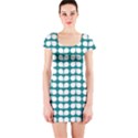 Teal And White Leaf Pattern Short Sleeve Bodycon Dress View1