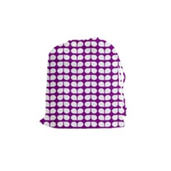 Purple And White Leaf Pattern Drawstring Pouch (medium)