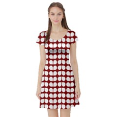 Red And White Leaf Pattern Short Sleeve Skater Dress