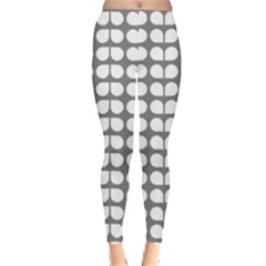 Gray And White Leaf Pattern Leggings  by GardenOfOphir