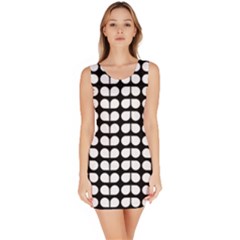 Black And White Leaf Pattern Bodycon Dress