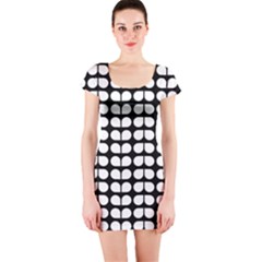 Black And White Leaf Pattern Short Sleeve Bodycon Dress