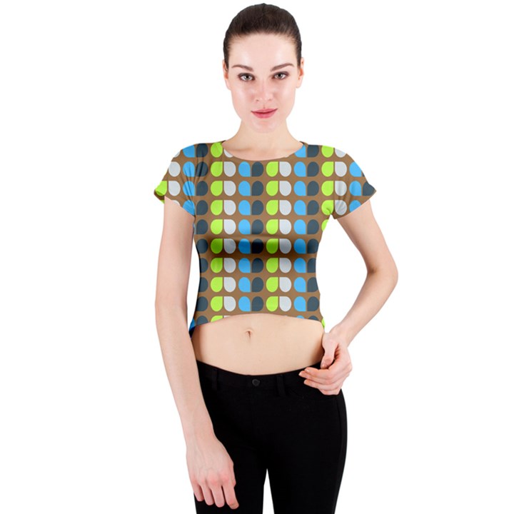 Colorful Leaf Pattern Crew Neck Crop Top