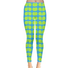 Blue Lime Leaf Pattern Leggings  by GardenOfOphir