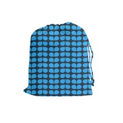 Blue Gray Leaf Pattern Drawstring Pouch (large)