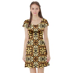 Faux Animal Print Pattern Short Sleeve Skater Dress