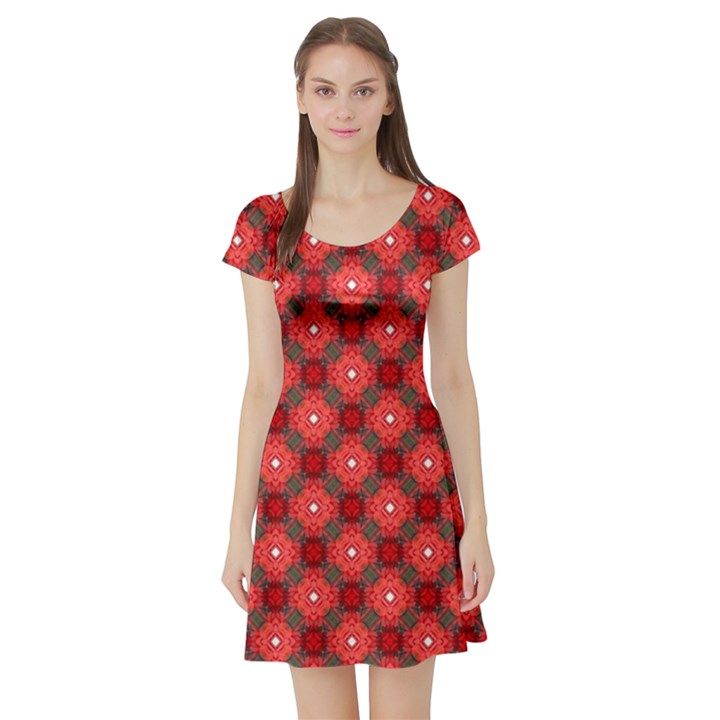 Cute Pretty Elegant Pattern Short Sleeve Skater Dress