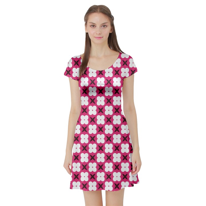 Cute Pretty Elegant Pattern Short Sleeve Skater Dress