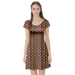 Purplegoldsaripattern1 Ss Skater Dress Short Sleeve Skater Dress