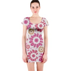 Floral Print Collage Pink Short Sleeve Bodycon Dress by dflcprintsclothing