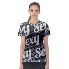 Typographic Collage Pattern Women s Sport Mesh Tee