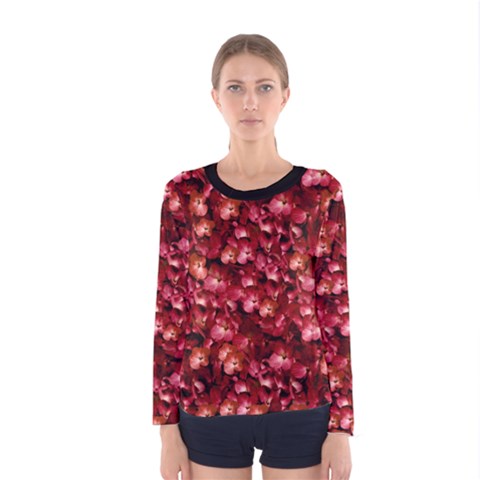 Warm Floral Collage Print Long Sleeve T-shirt (women) by dflcprintsclothing