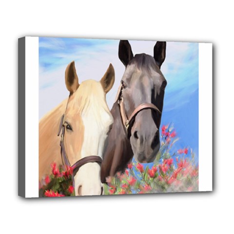 Miwok Horses Canvas 14  X 11  (framed) by JulianneOsoske