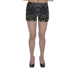 Celtic Golden Arabesque Print Skinny Shorts by dflcprintsclothing