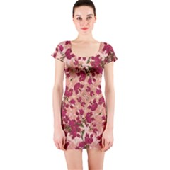 Vintage Floral Print Short Sleeve Bodycon Dress