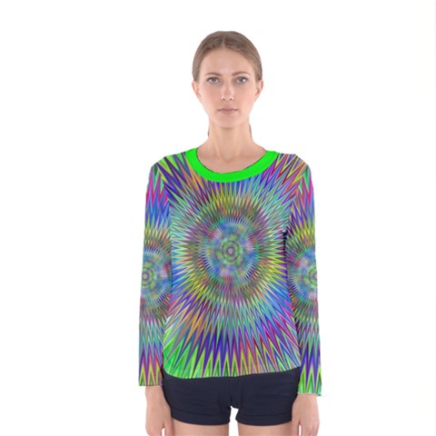 Hypnotic Star Burst Fractal Long Sleeve T-shirt (women) by StuffOrSomething