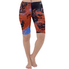 Orange Blue Black Texture Cropped Leggings