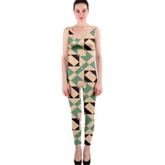 Brown Green Rectangles Pattern Onepiece Catsuit