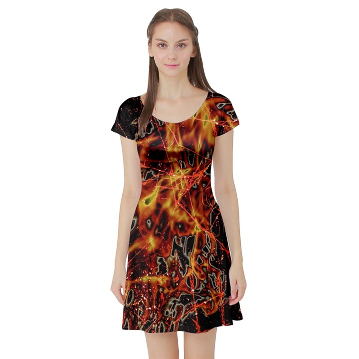 On Fire Print Short Sleeve Skater Dress