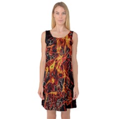 On Fire Print Sleeveless Satin Nightdress