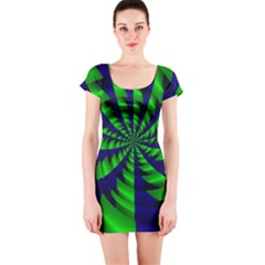 Green Blue Spiral Short Sleeve Bodycon Dress