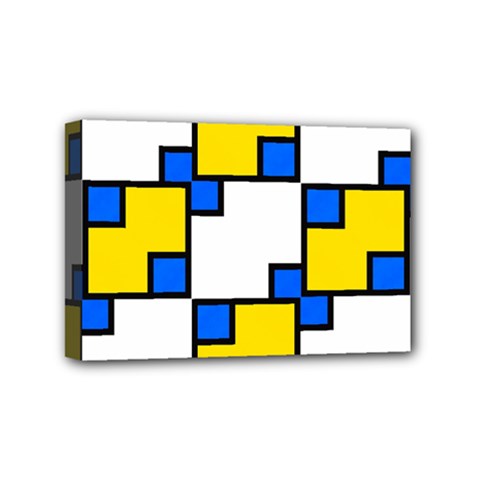 Yellow And Blue Squares Pattern Mini Canvas 6  X 4  (stretched)