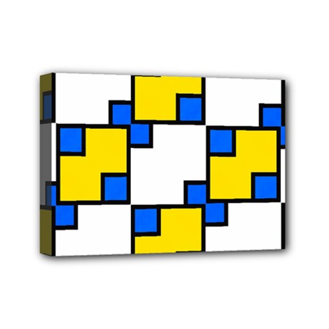 Yellow And Blue Squares Pattern Mini Canvas 7  X 5  (stretched)