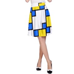 Yellow And Blue Squares Pattern  A-line Skirt by LalyLauraFLM