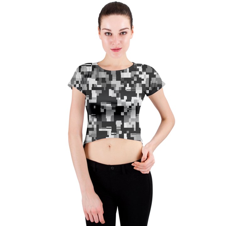 Background Noise In Black & White Crew Neck Crop Top