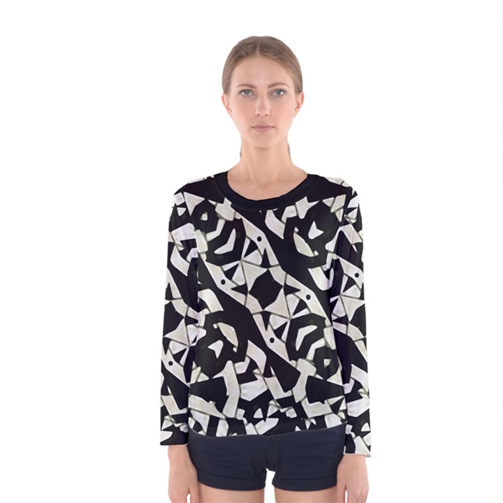 Black and White Print Long Sleeve T-shirt (Women)