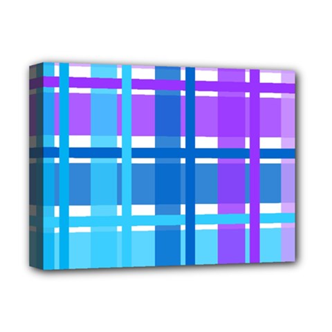 Blue & Purple Gingham Plaid Deluxe Canvas 16  X 12  (framed) 