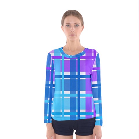 Blue & Purple Gingham Plaid Long Sleeve T-shirt (women) by StuffOrSomething