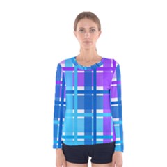 Blue & Purple Gingham Plaid Long Sleeve T-shirt (women)