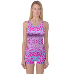 Trippy Florescent Pink Blue Abstract  One Piece Boyleg Swimsuit