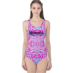 Trippy Florescent Pink Blue Abstract  One Piece Swimsuit