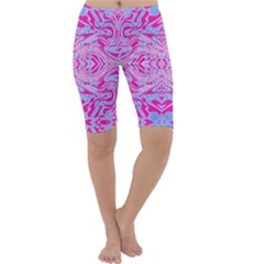 Trippy Florescent Pink Blue Abstract  Cropped Leggings  by OCDesignss